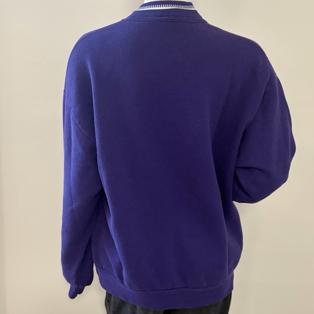 Vintage 80s Morning Sun Purple Chickadee Lane Graphic Print Mockneck Sweatshirt - Picture 3 of 4